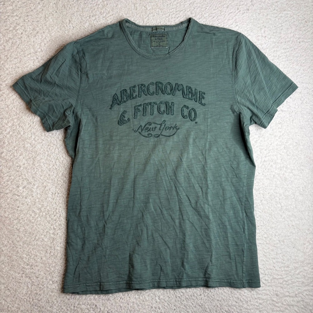 Abercrombie & Fitch Mens XL Green Garment Dyed Embroidered Graphic T-Shirt